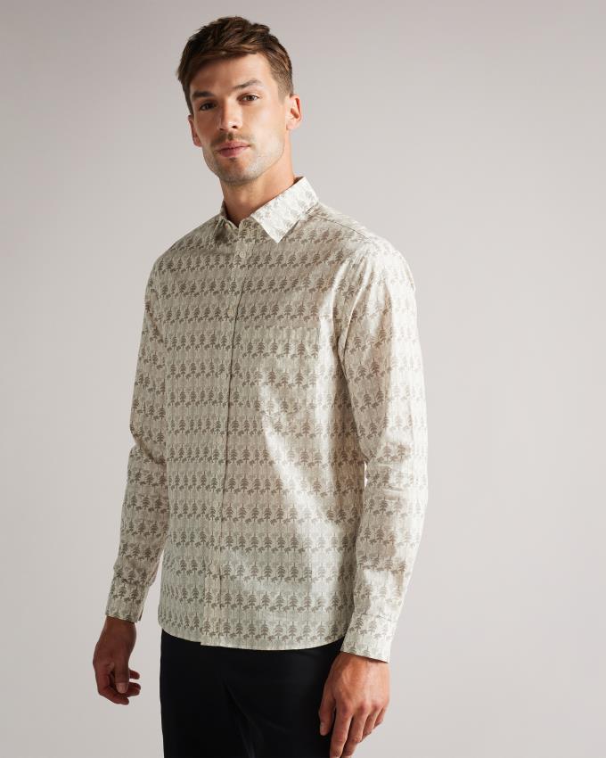 Chemises Ted Baker Long Sleeve Tree Print Beige Homme | UGX-65553359